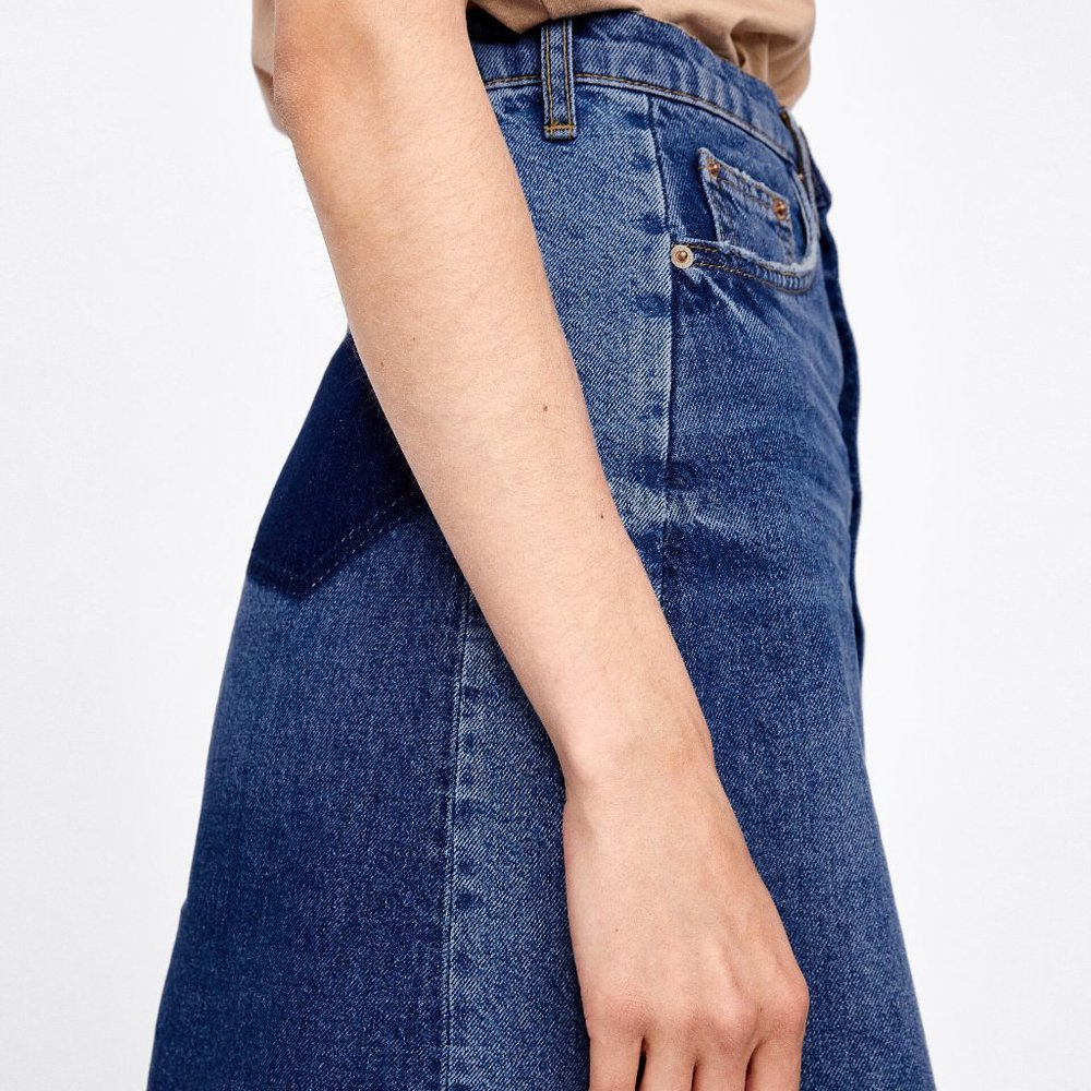 NWT Zara Colorblock Mini Skirt in Malibu Blue sz M